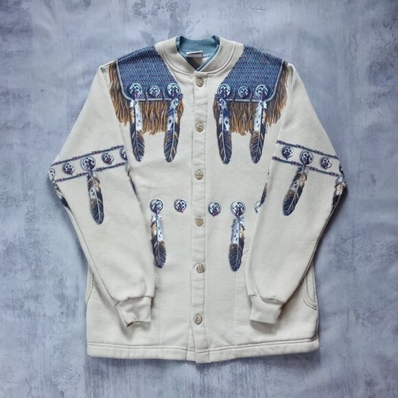 Vintage Native Indigenous Cardigan Feathers Art unlimited